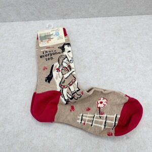 Blue Q I Hate Everyone Too Crew Socks Womens 5-10 Tan Red Horse Girl Novelty NWT